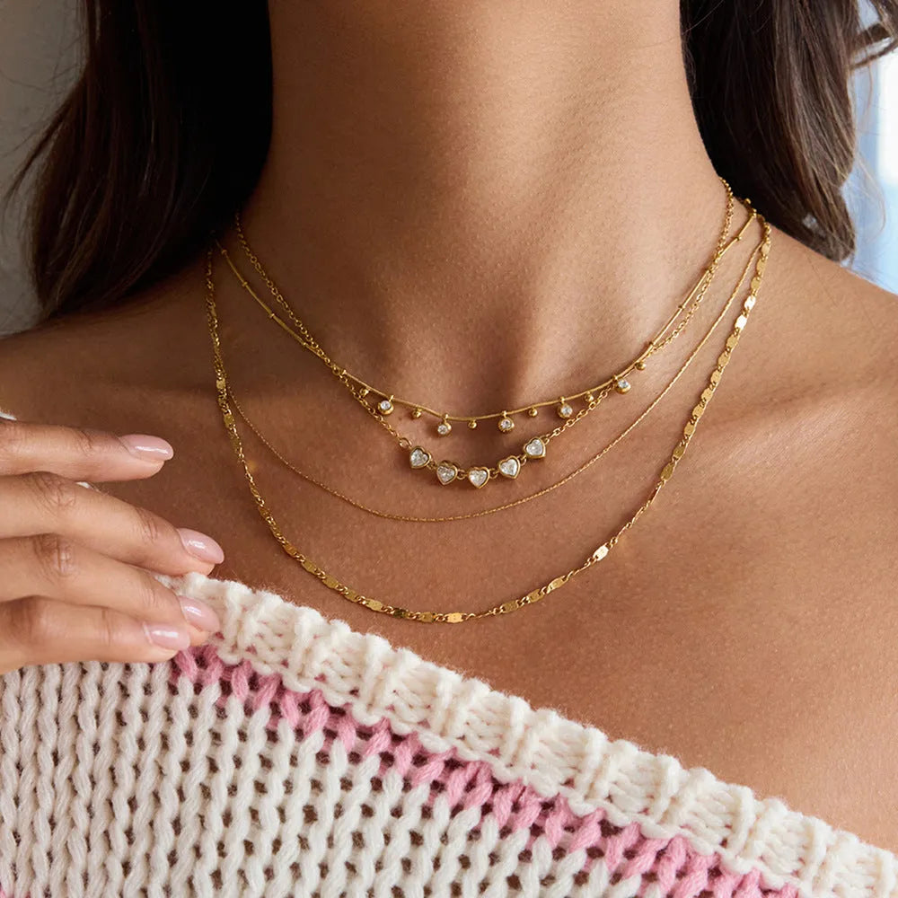 Love zircon stainless steel necklace for women with electroplated finish in three colour options