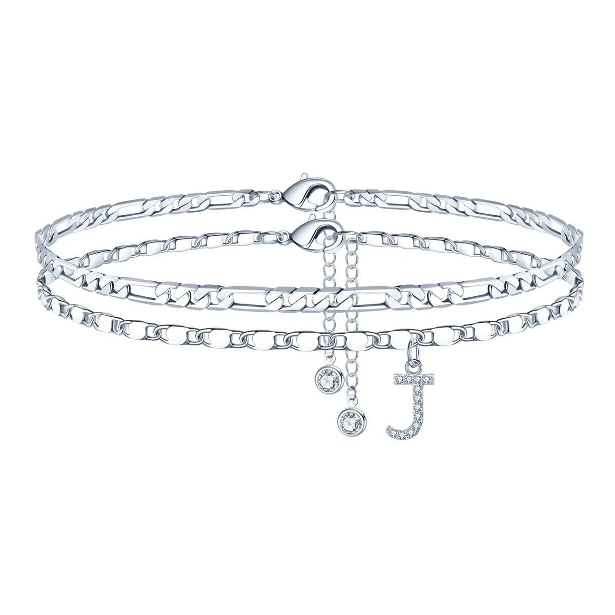 Copper double circle anklet with alphabet letters and silver colour finish