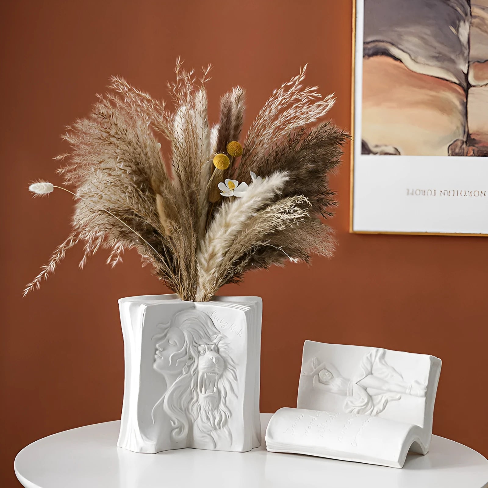 Ceramic book stand in modern design with glazed finish, holding books at an angle