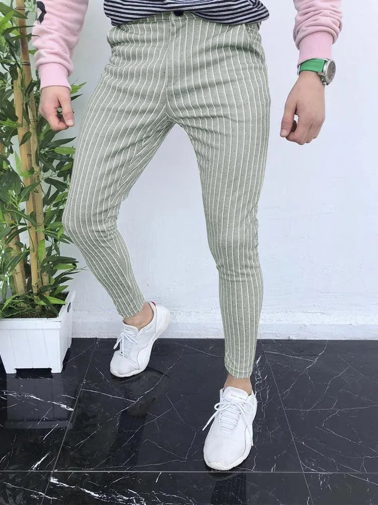 Men's slim-fit plaid casual trousers with 3D printed pattern in colour RKKZ49