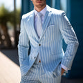 Men's blue and white button British style double-button suit jacket with straight hem.