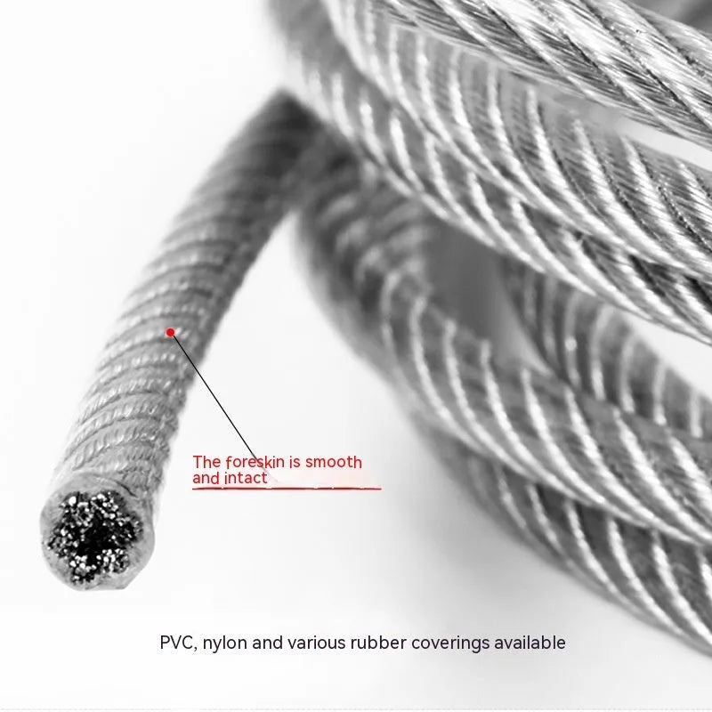 Black coated 304 stainless steel anti-theft security wire rope on a reel showing its multi-strand construction.
