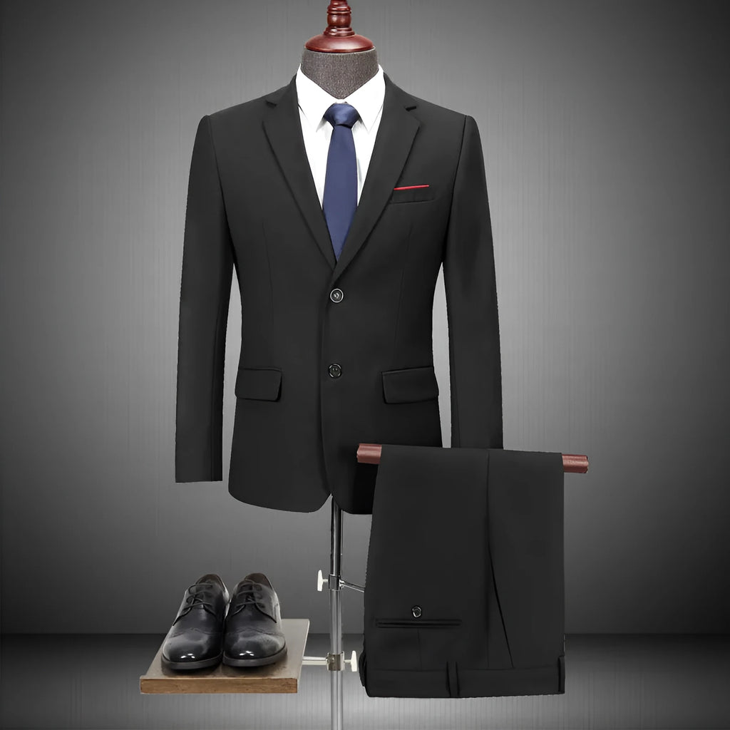 Men's slim fit casual business suit two-piece set in grey, plus sizes S-4XL, viscose blend fabric