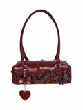 Red New Chinese style PU bowling bag with dragon design and soft carry handle