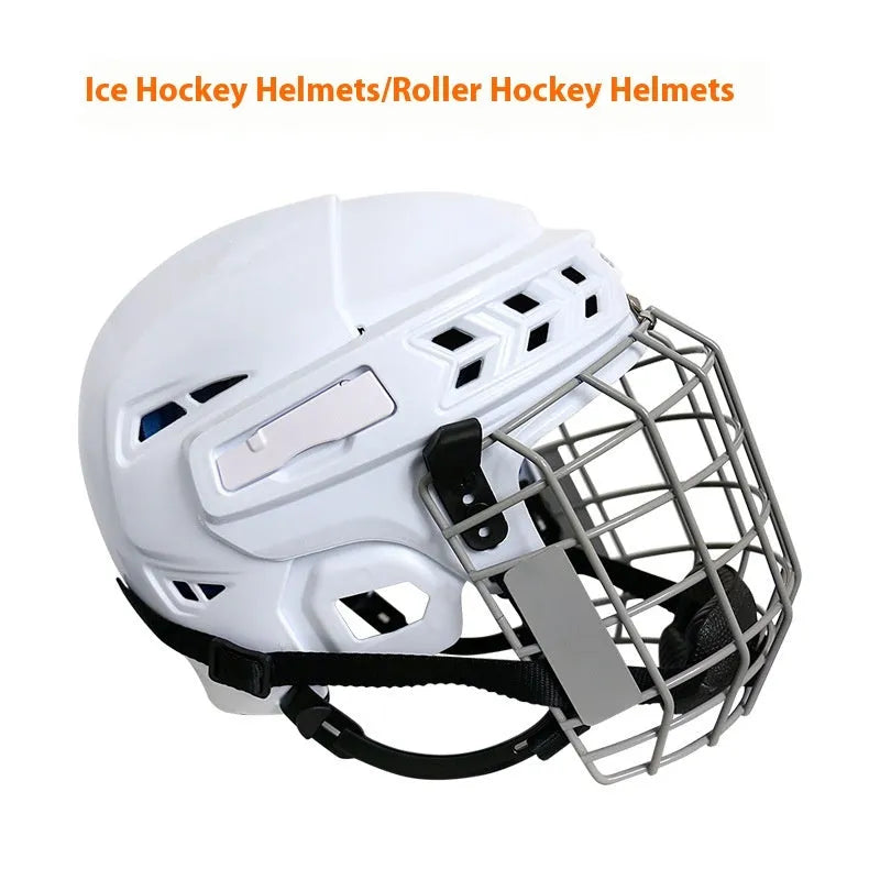 Ice hockey helmet with carbon steel face mask showing impact-resistant construction and cushioned lining