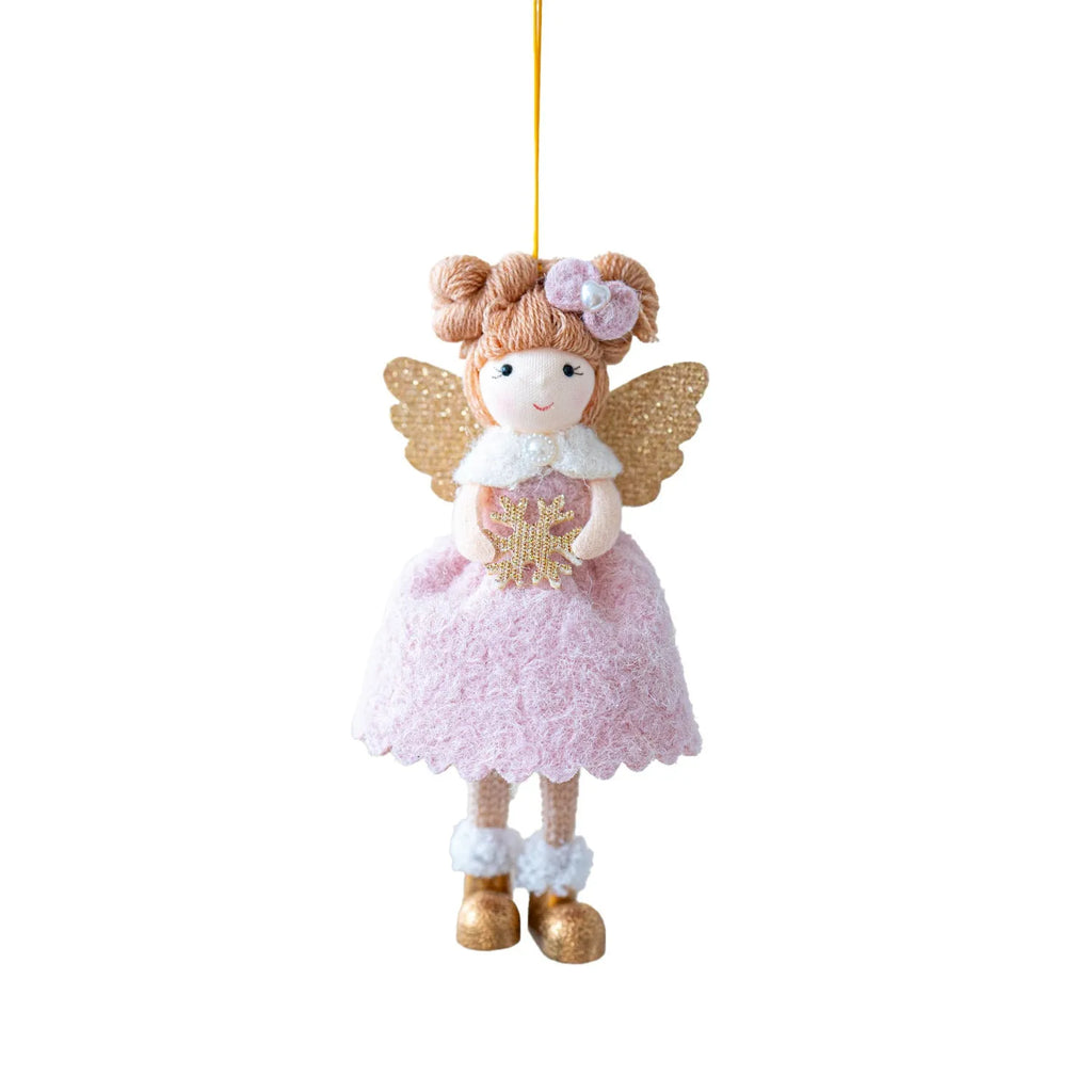 Pink and white cloth fabric angel wings plush pendant with modern styling for Christmas decoration
