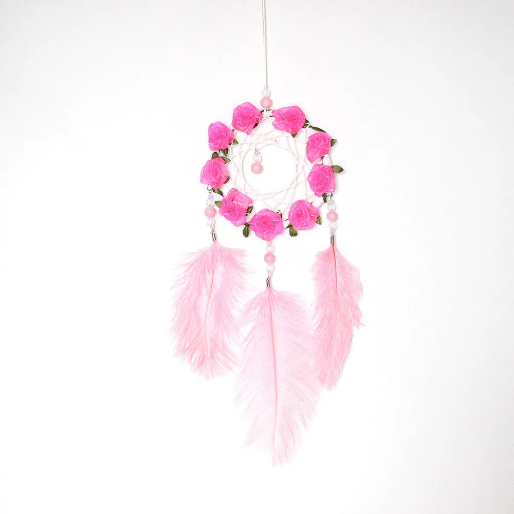 Pink ostrich feather Dreamcatcher Wind Chimes wall decoration in modern simplicity style
