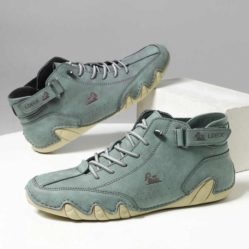 High top octopus men's boots in khaki colour showing round toe design and middle tube height