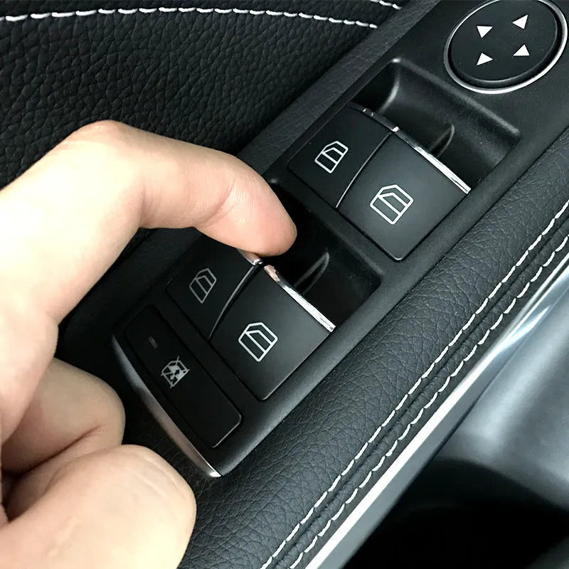 Black glitter car window lift button sticker made from ABS plastic for interior customisation.