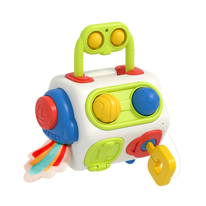 9-in-1 busy cube baby toddler toy, plastic Montessori sensory fidget busy board, 12.5 x 10 x 11cm