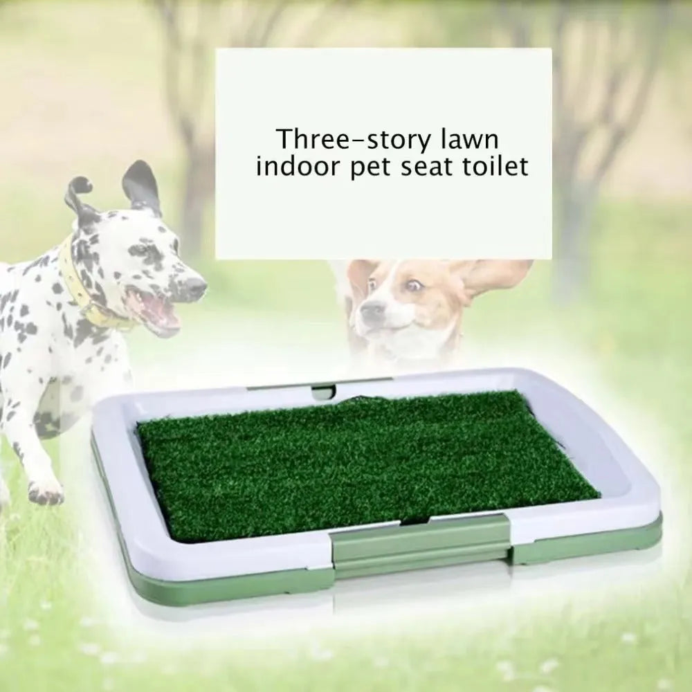 Green synthetic turf dog toilet training tray with three-layer construction