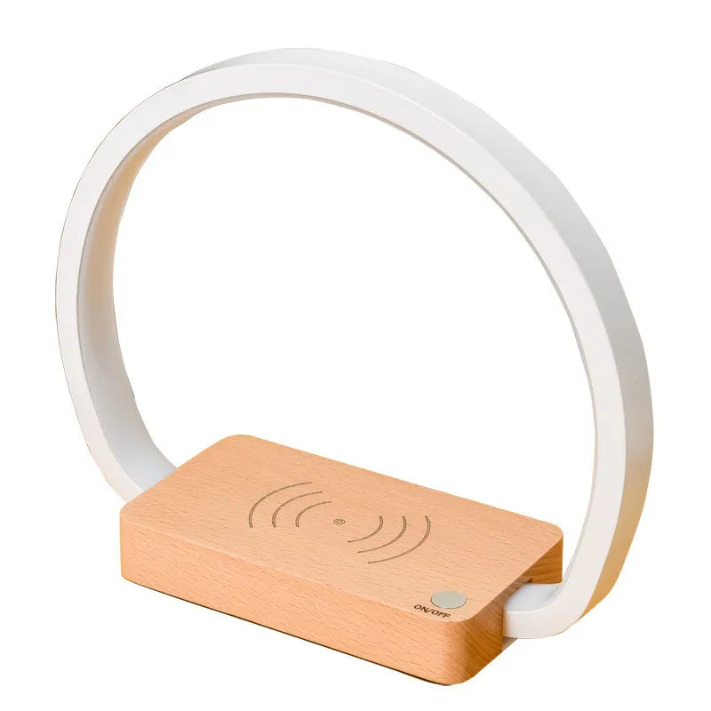 Wireless fast charging touch night light with solid wood base, USB powered, European style desk lamp Type A