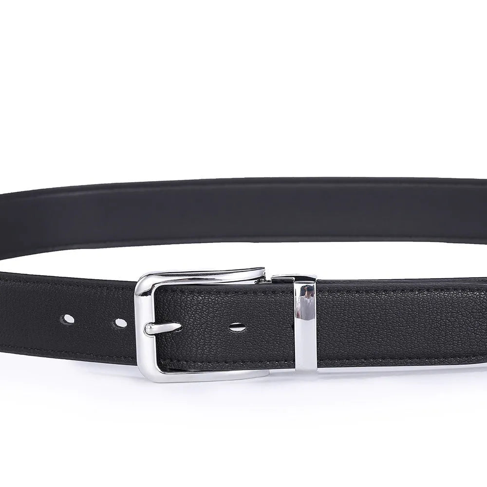 Men's genuine leather belt with alloy pin buckle, 3.3cm width, embossed finish, water drop pattern