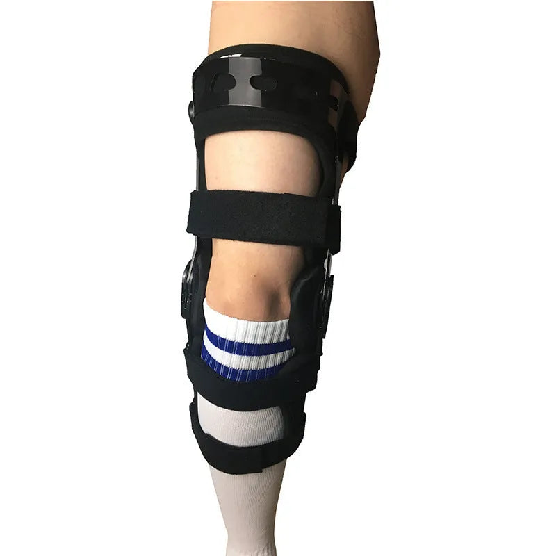 Black anterior ligament knee pad with metal frame support in multiple size options