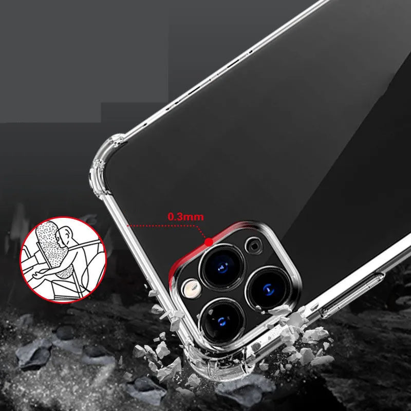 Thickened transparent TPU iPhone case with four-corner airbag drop protection design