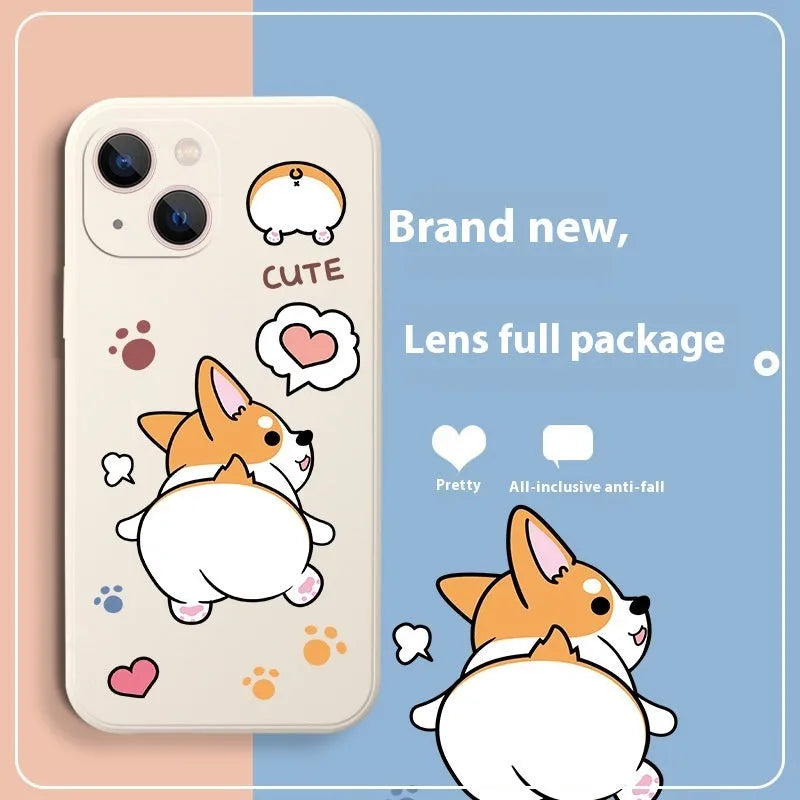 Corgi cartoon TPU phone case for iPhone with shockproof and anti-fingerprint design in classic black