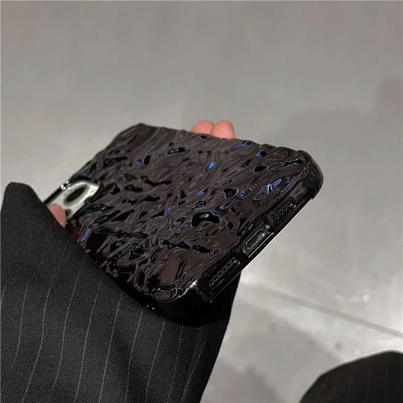 Black pleated tin foil TPU phone case for Apple iPhone models, back cover style