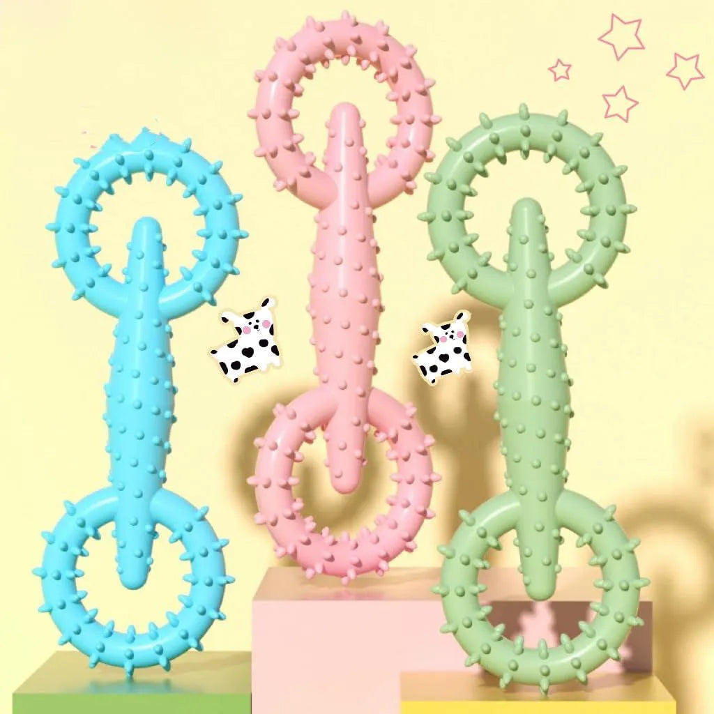 Blue TPR dog chew toy ring with textured surface for puppy teething and dental care