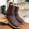 Men's retro square toe ankle boots in black artificial PU, featuring a striped pattern