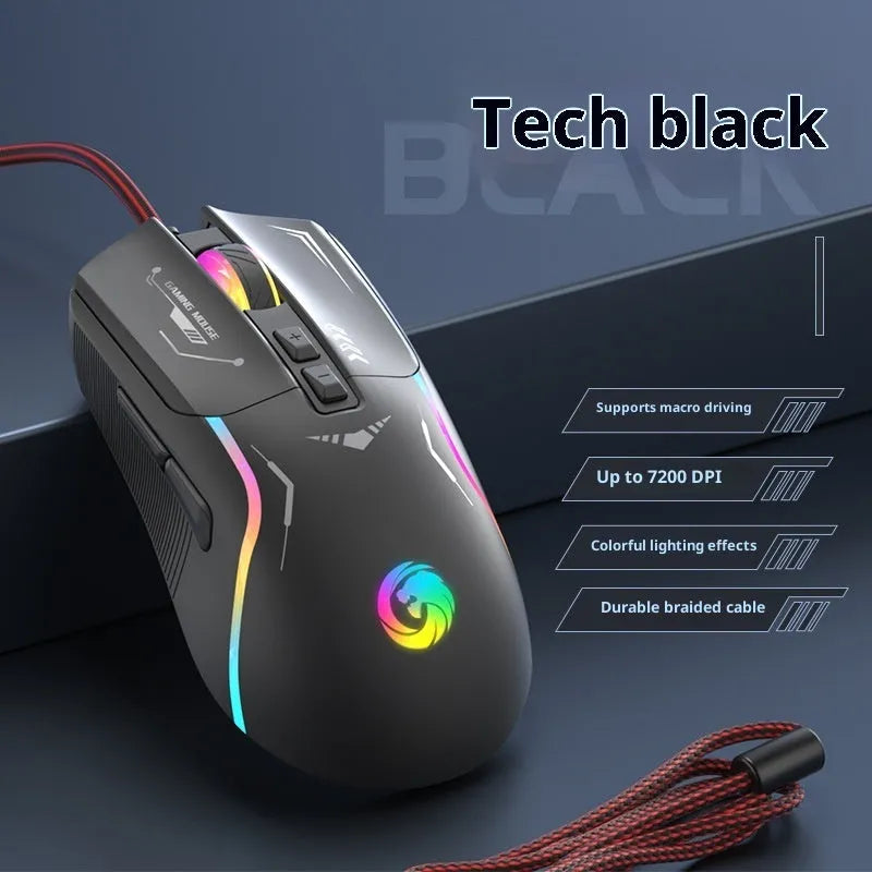 Gaming wired mouse in black with 1.5m cable and optical sensor on a desk