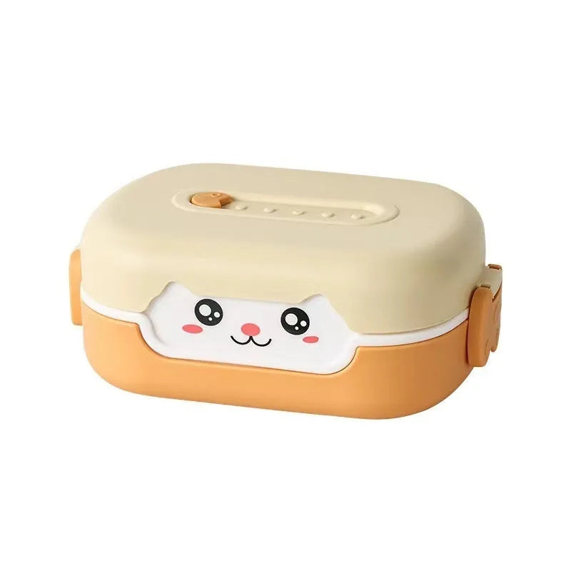 Square divided plastic lunch box with cartoon design elements in multiple colour options