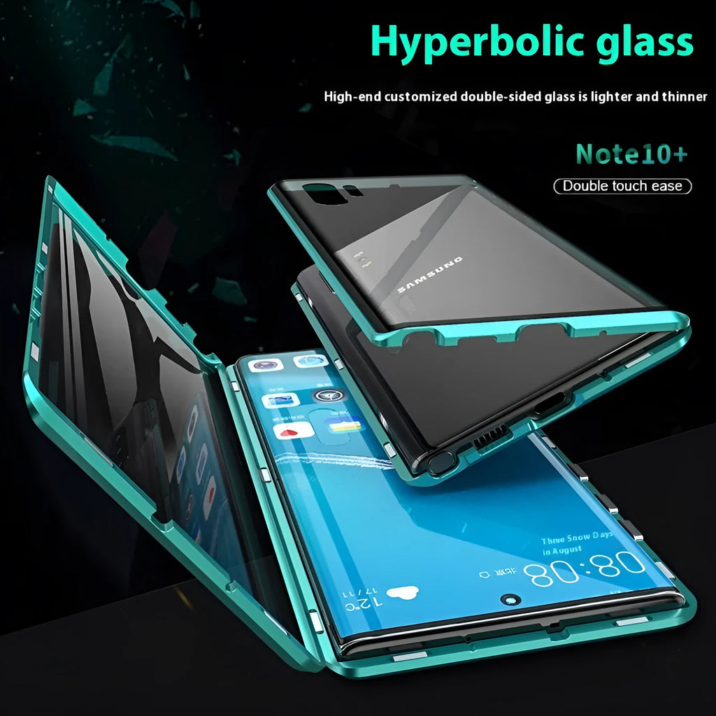 Double-sided glass metal phone case for Samsung S22 Ultra S22 Plus S21 in black green silver red blue purple gold