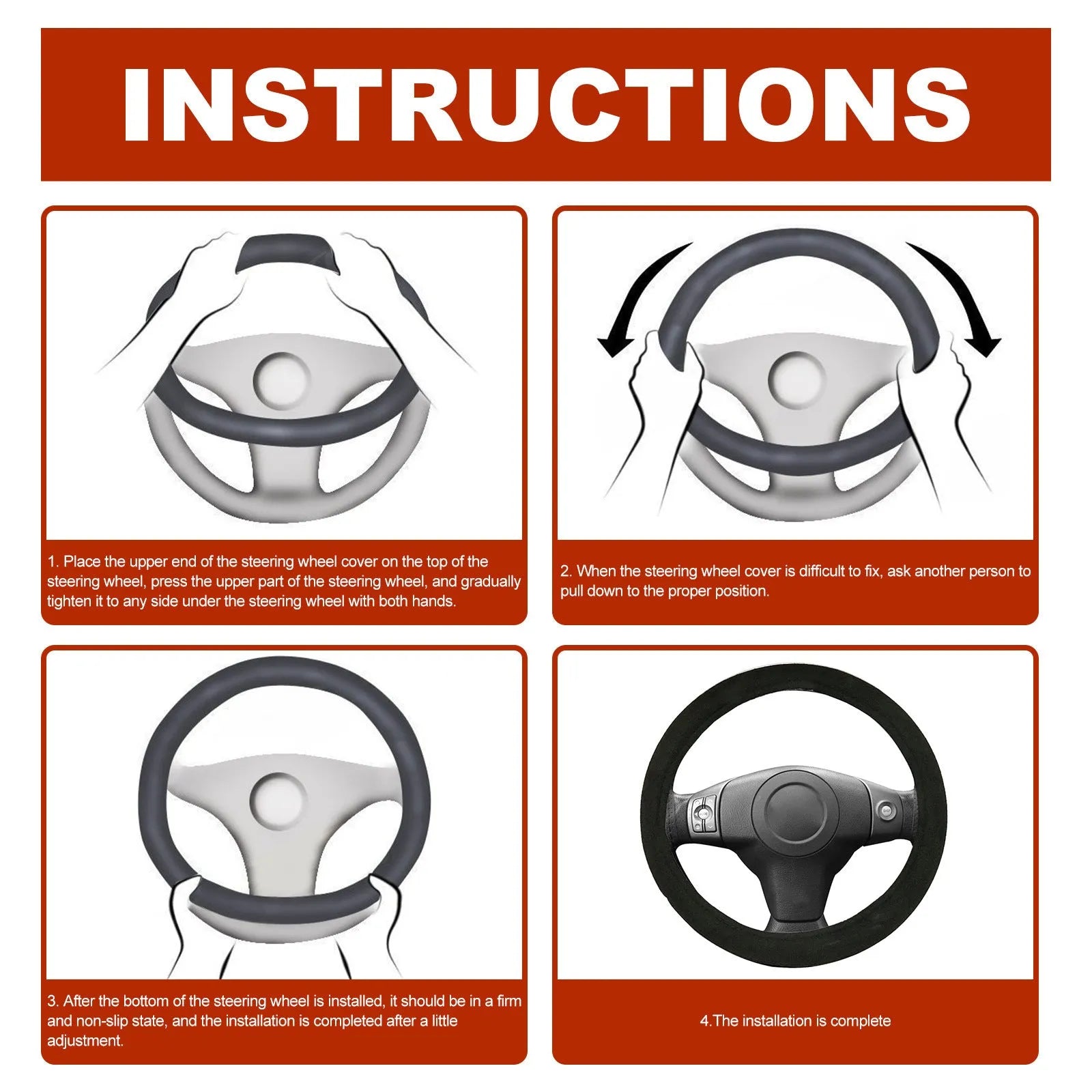Black suede automobile steering wheel heating sleeve with 38cm diameter and 12V cable