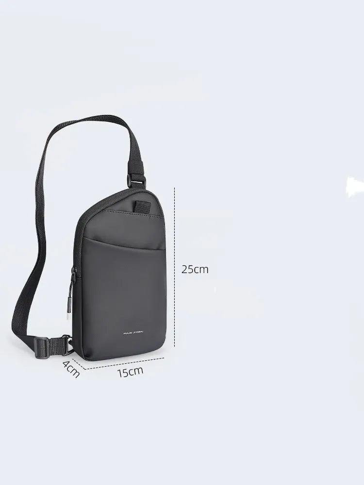 Men's black oxford cloth crossbody bag with sewing thread reinforcement
