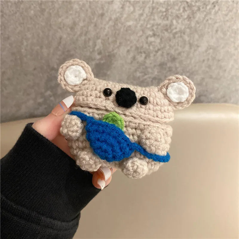 Handmade knitted koala bear backpack design AirPods protective cover for multiple Apple models