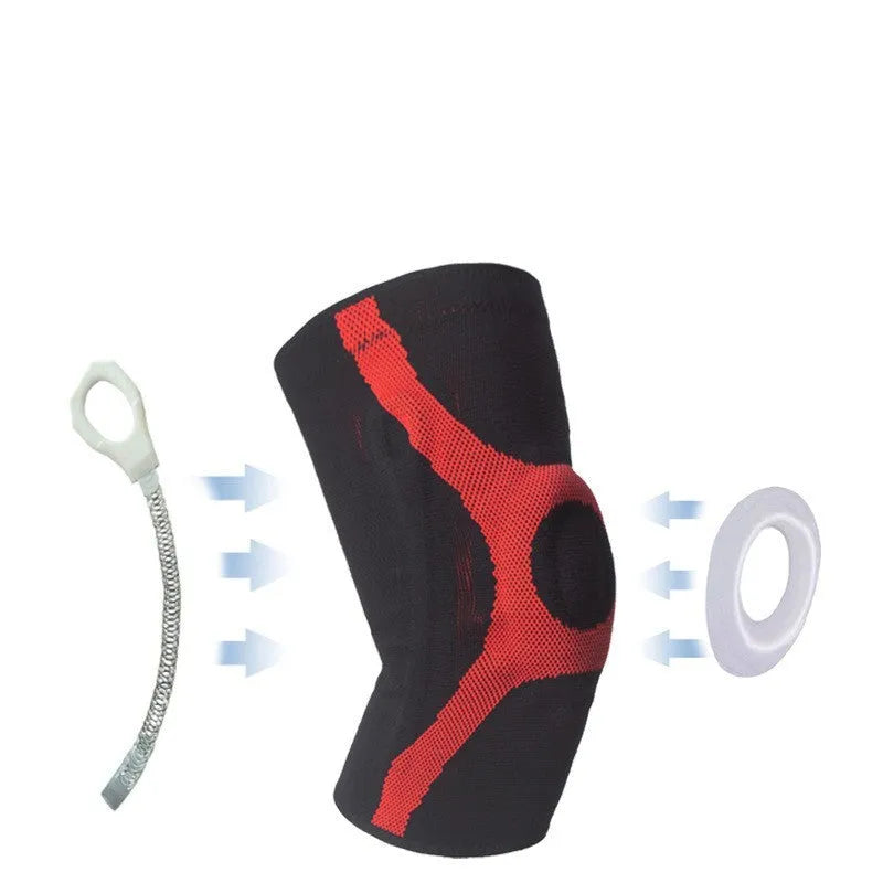 Red and grey silicone non-slip knee pads for running and climbing sports protection
