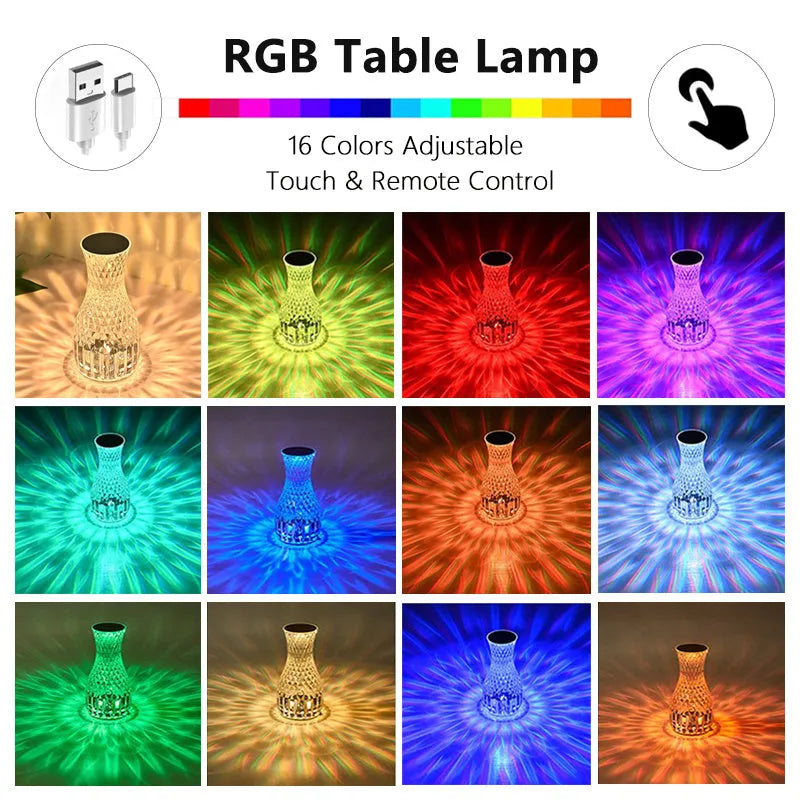 Vase shape crystal table lamp with USB charging port and remote control for bedside use