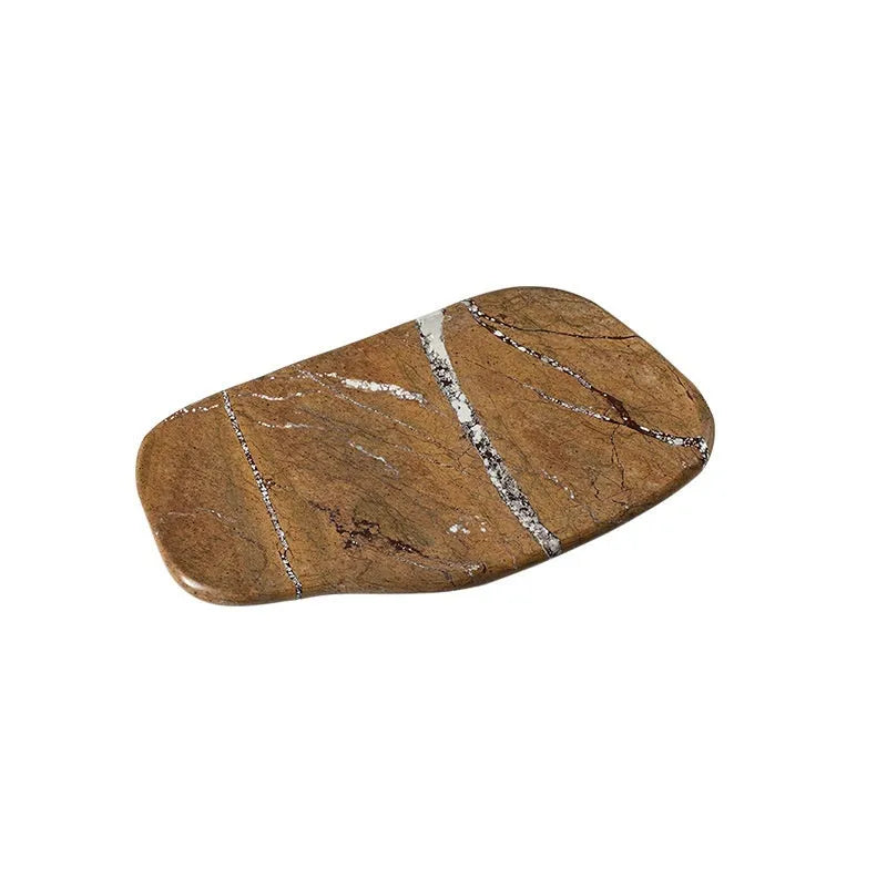 Natural marble irregular decorative tray in coffee colour on a wooden table, 33.5x19x1.6cm polished stone finish