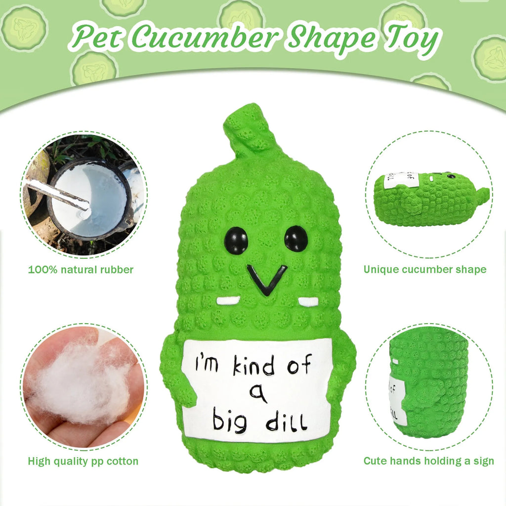 Green pickle-shaped squeaky dog chew toy with textured surface for teething puppies