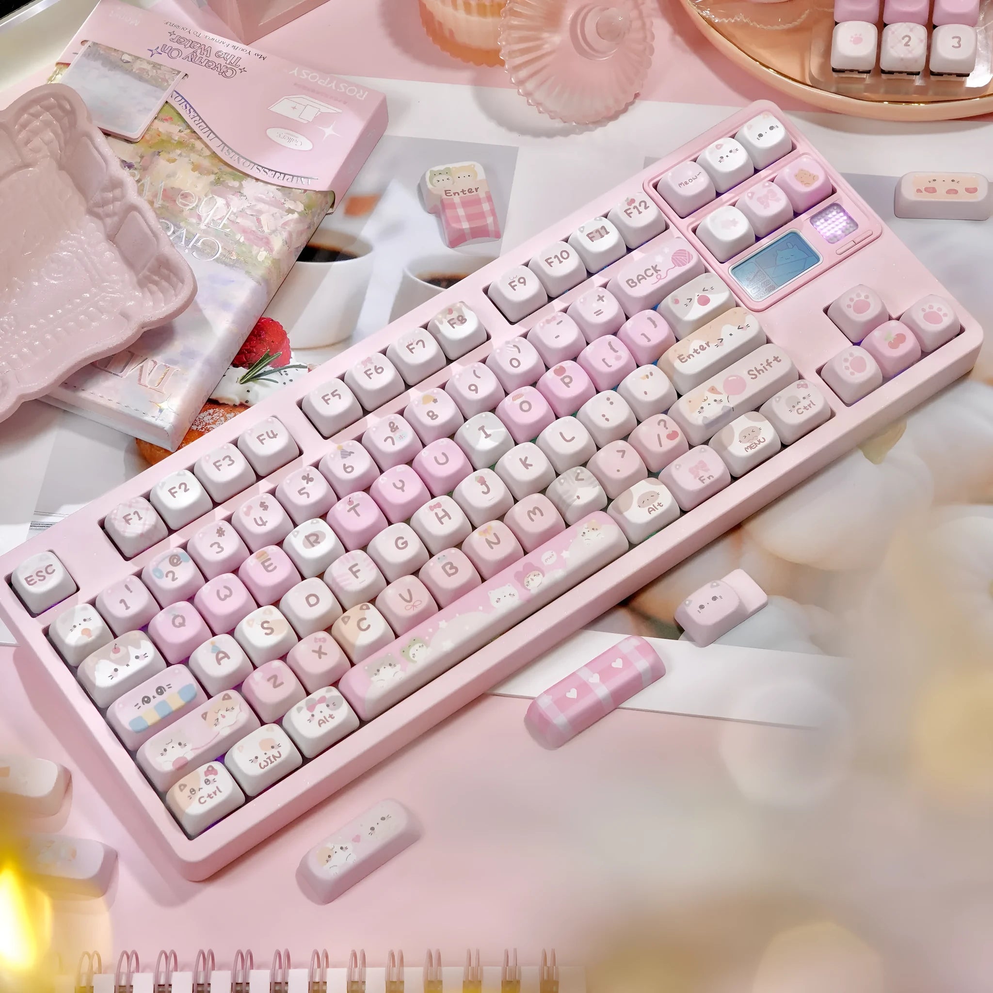 MOA plastic keycaps with colourful cartoon sublimation printing on all five sides