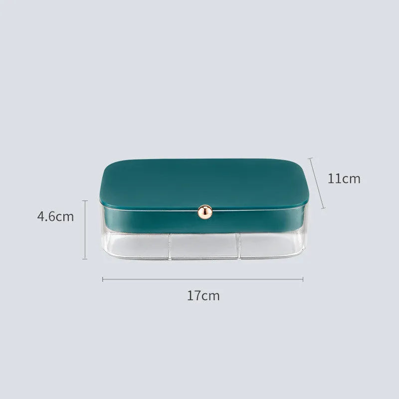 Green modern minimalist multi-layer jewelry storage box with internal compartments.