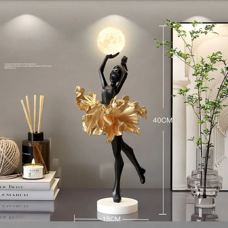 Small modern resin night lamp ornament with USB charging cable in black gold, white, pink, or light blue.