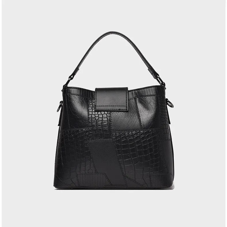 Personalised PU handbag with outer sandwich pocket and sewn-line detail, available in multiple colours, standard 23x12x20cm