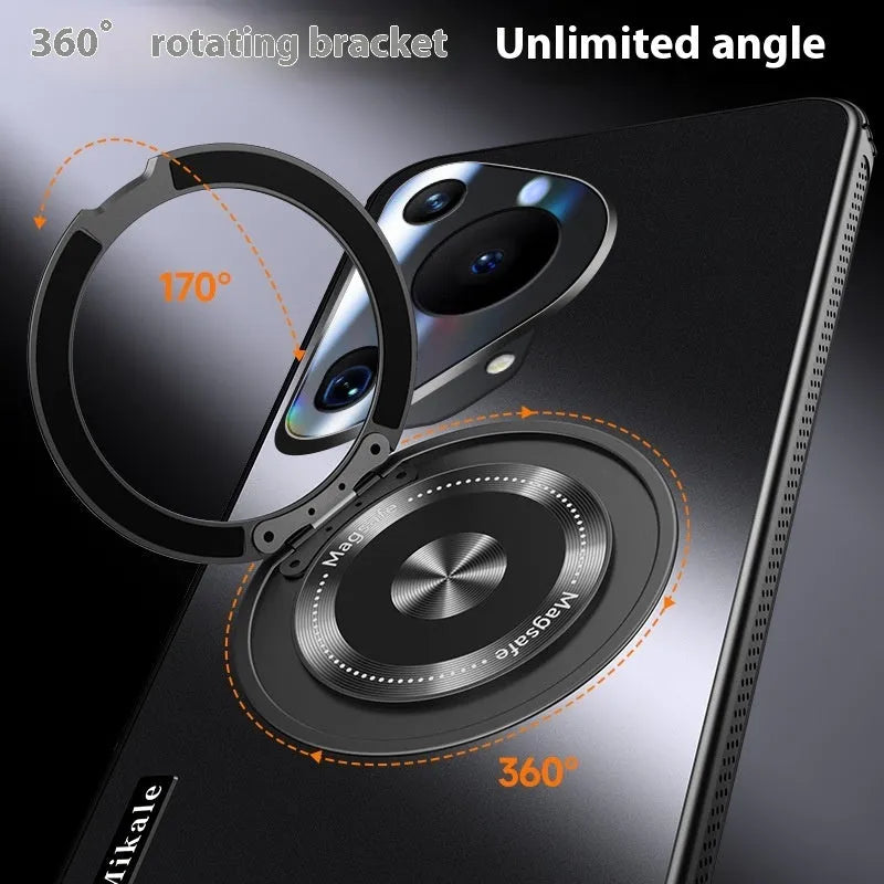 Cooling metal magnetic suction rotating bracket phone case for Glory in Graphite Black with frosted finish
