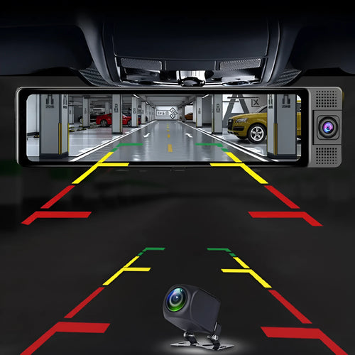 12-inch car rearview mirror driving recorder with touchscreen and triple-lens 2K recording system