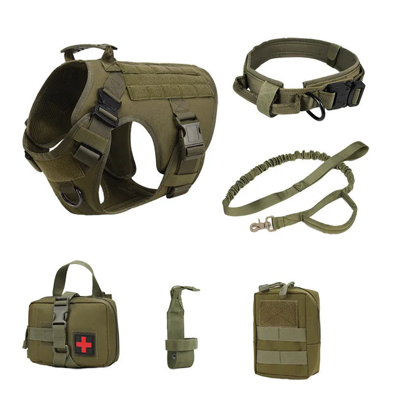 Dog training combat vest 6-piece set with leash accessories in multiple colours