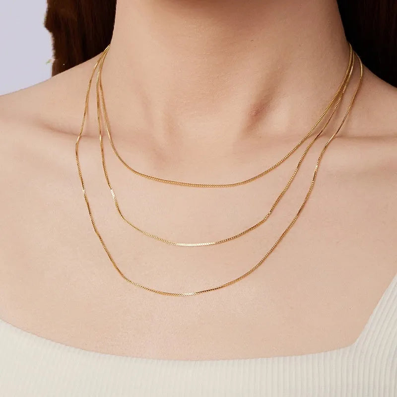 S925 sterling silver box chain necklace in silver finish, 40cm length