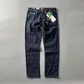 Men's primary colour straight-leg denim jeans with a mid-waist retro style on a white background.
