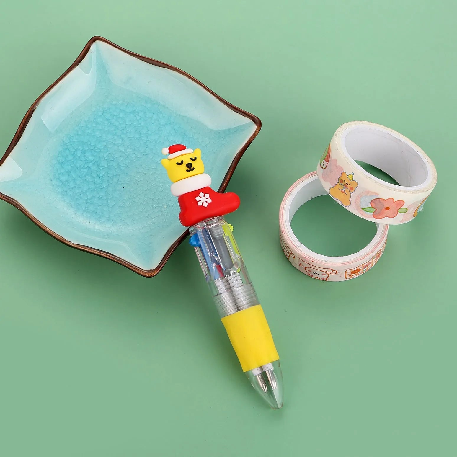 11cm Christmas four-colour ballpoint pen with press button and festive designs