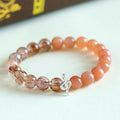 925 silver snake beaded couple bracelet with natural sunstone and black crystal beads on unisex chain