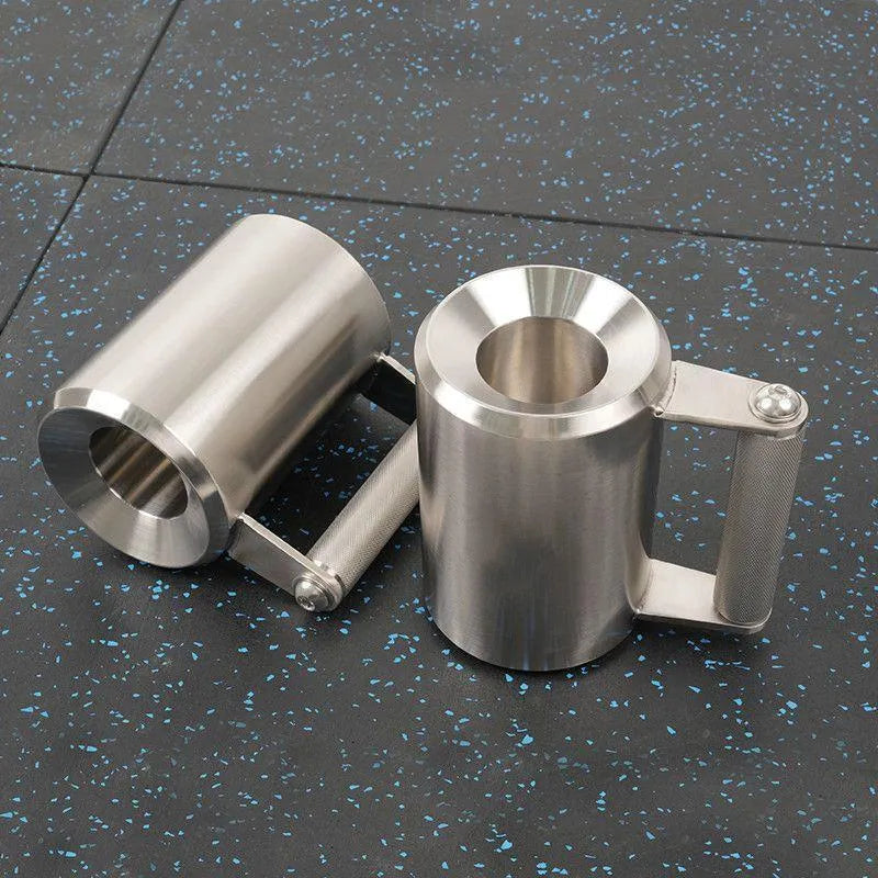 Silver stainless steel dumbbell cup weighing 8kg for strength training.