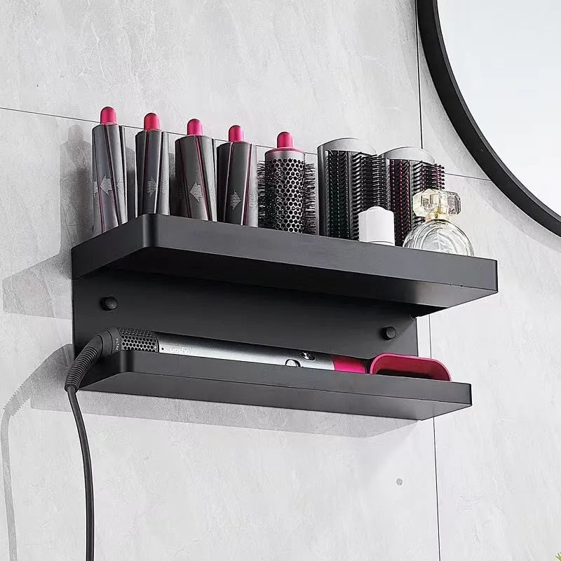 White punch-free dual-layer bathroom storage rack for Marcel wavers and hair curlers