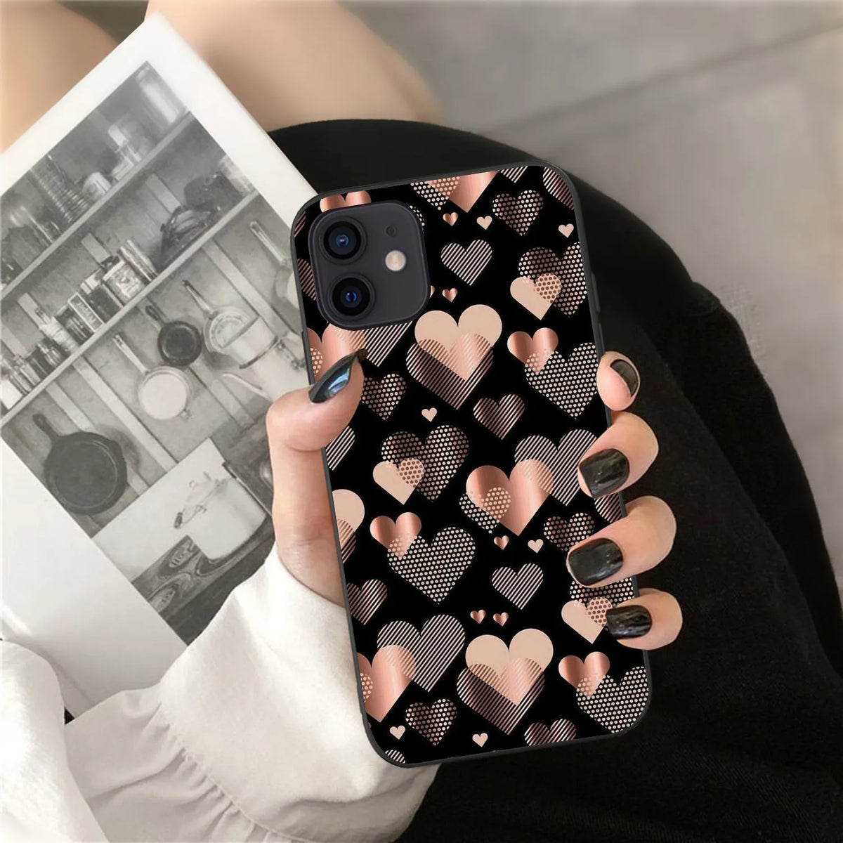 Heart print TPU phone case for iPhone 11 to 15 series, back cover style, colour option 2113Heart1