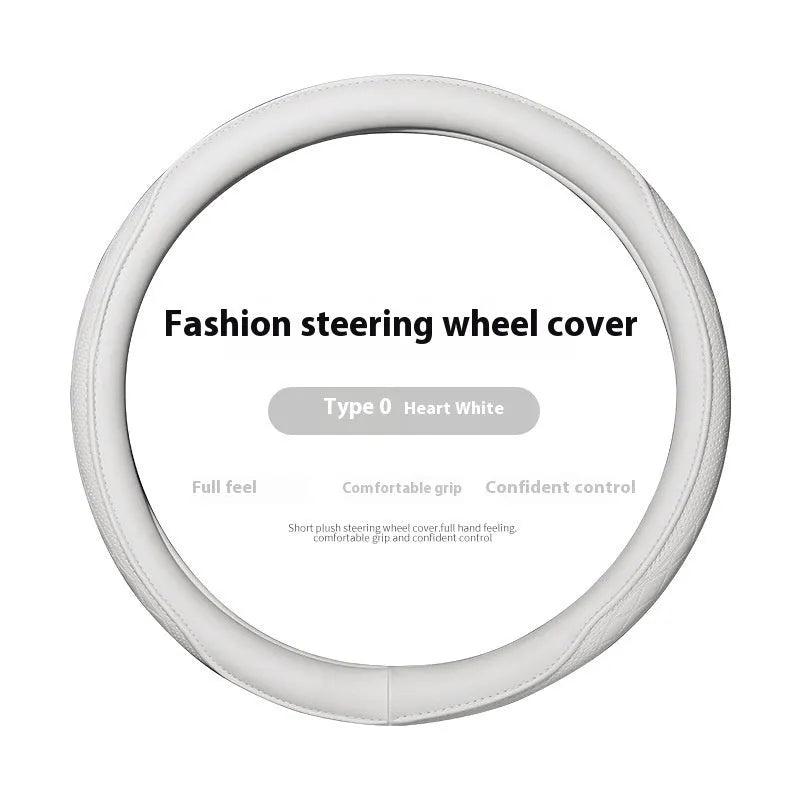 Leather steering wheel cover in navy blue for 38cm car steering wheel
