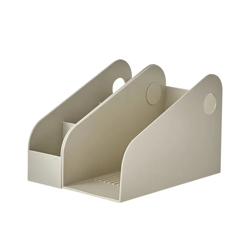 Two-layer plastic desktop storage box for documents and stationery in ivory white colour
