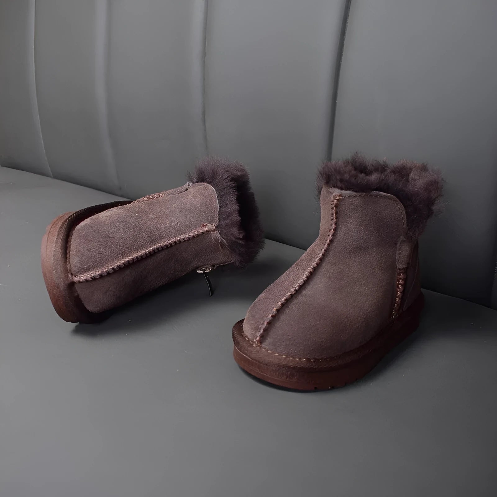 Children snow boots genuine leather wool plush winter shoes for boys girls khaki pink brown sizes 21-30